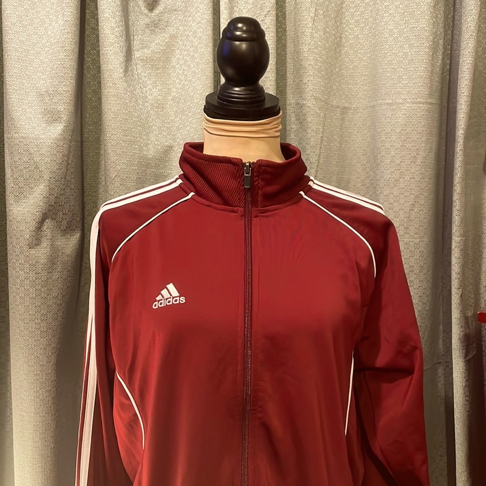 ADIDAS warm up jacket. Maroon and white. Size Medium